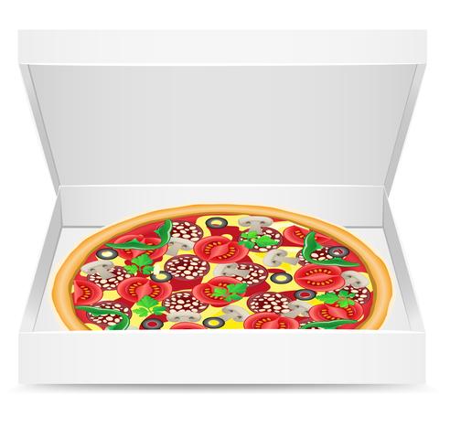 pizza zit in een kartonnen doos vector