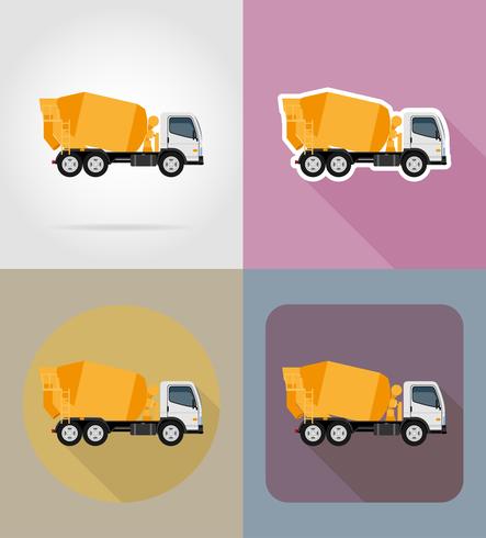 vrachtwagen betonmixer voor bouw plat pictogrammen vector illustratie