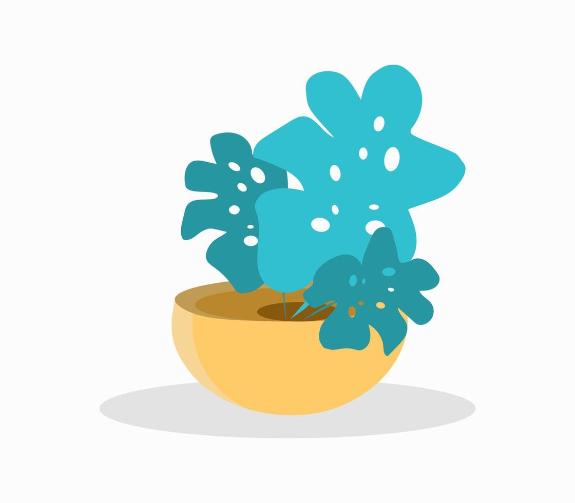 monstera huis plant geel bloempot groen blauw bladeren vector pictogram geïsoleerd element