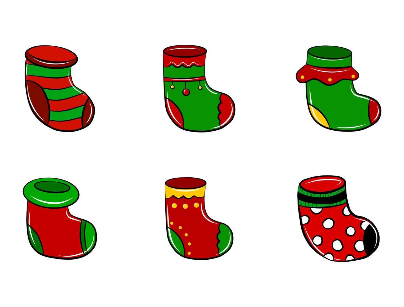 kerst cadeau sokken set vector pictogram geïsoleerd rode en groene kleur doodle platte sticker viering decoratie traditionele seizoensgebonden