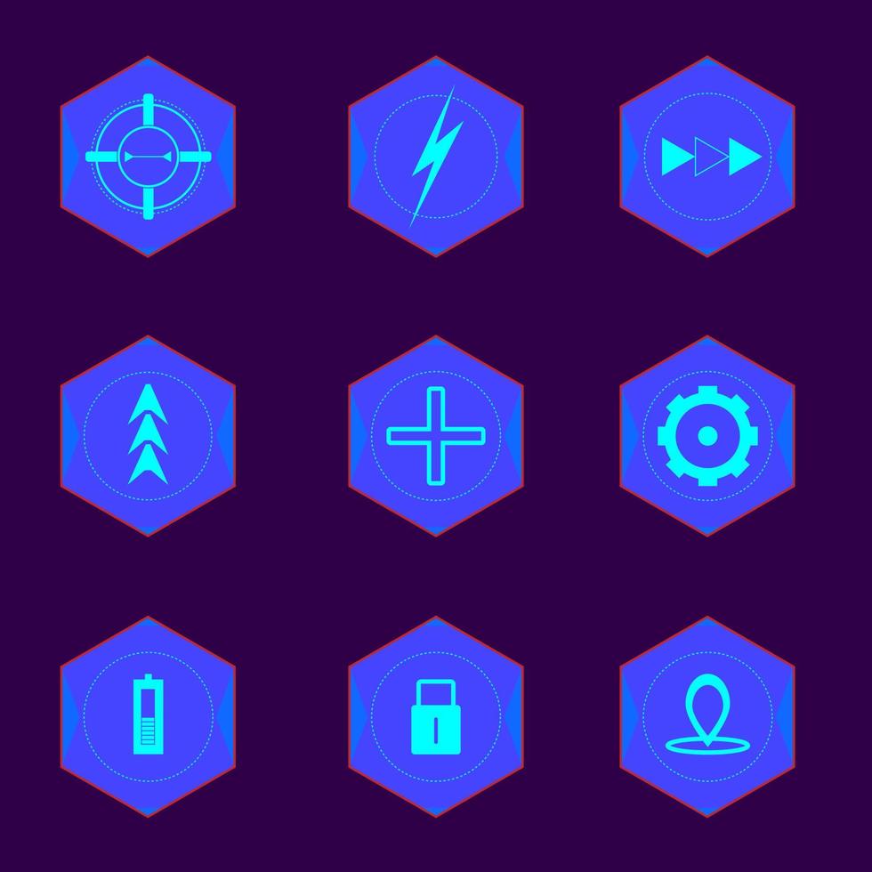 sci-fi spel vector icon set.