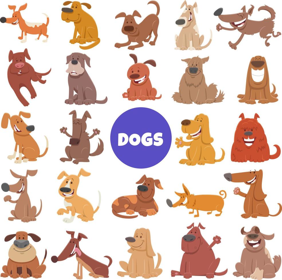 grappige cartoon honden en puppy's karakters grote set vector