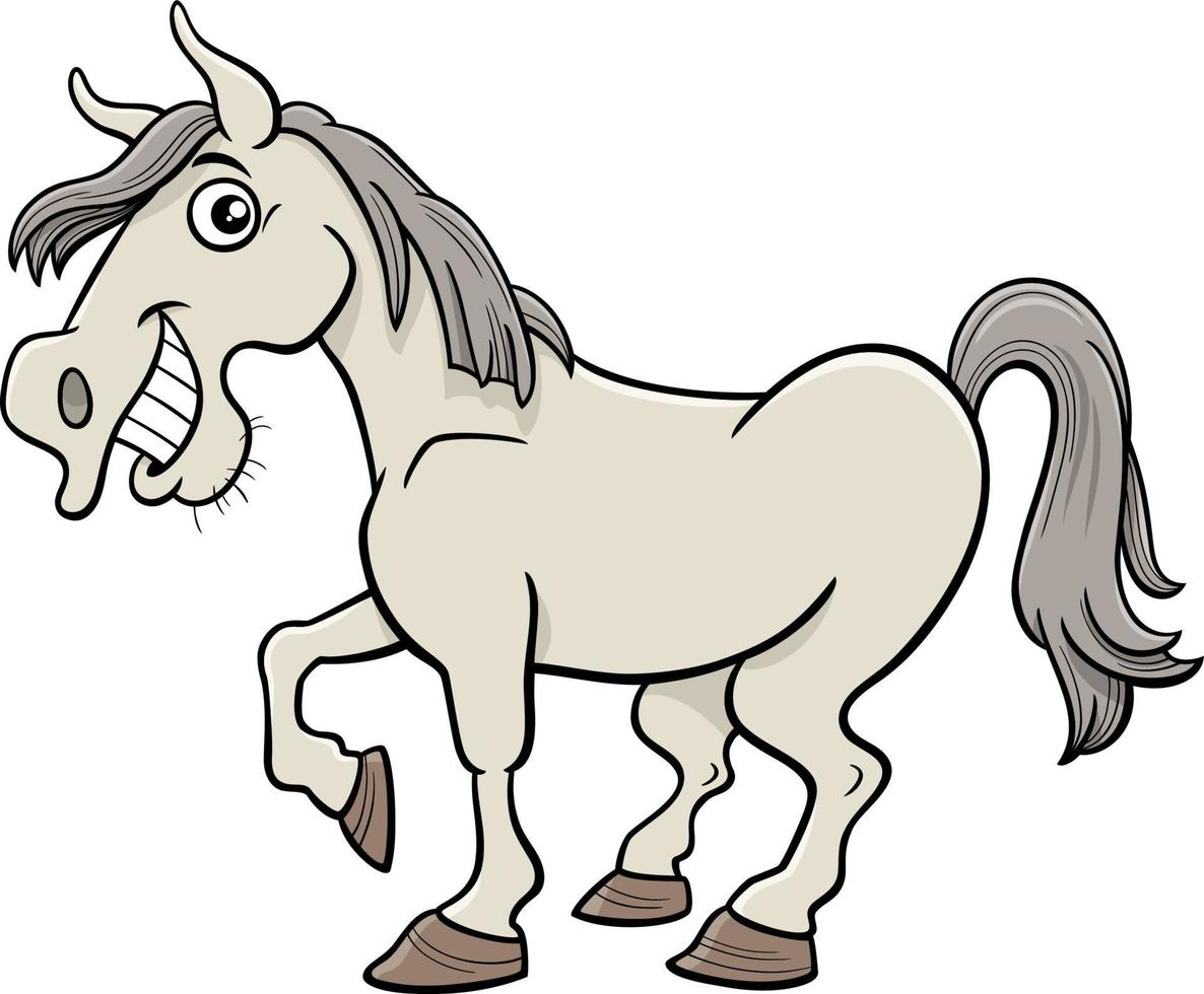 grappige cartoon wit paard boerderij dier karakter vector