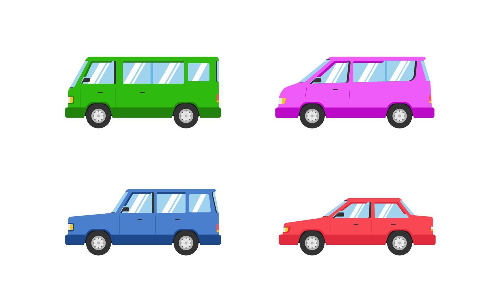 auto collectie. vectorillustratie in vlakke stijl. vervoersconcept. geïsoleerd op een witte achtergrond. set van verschillende automodellen vector