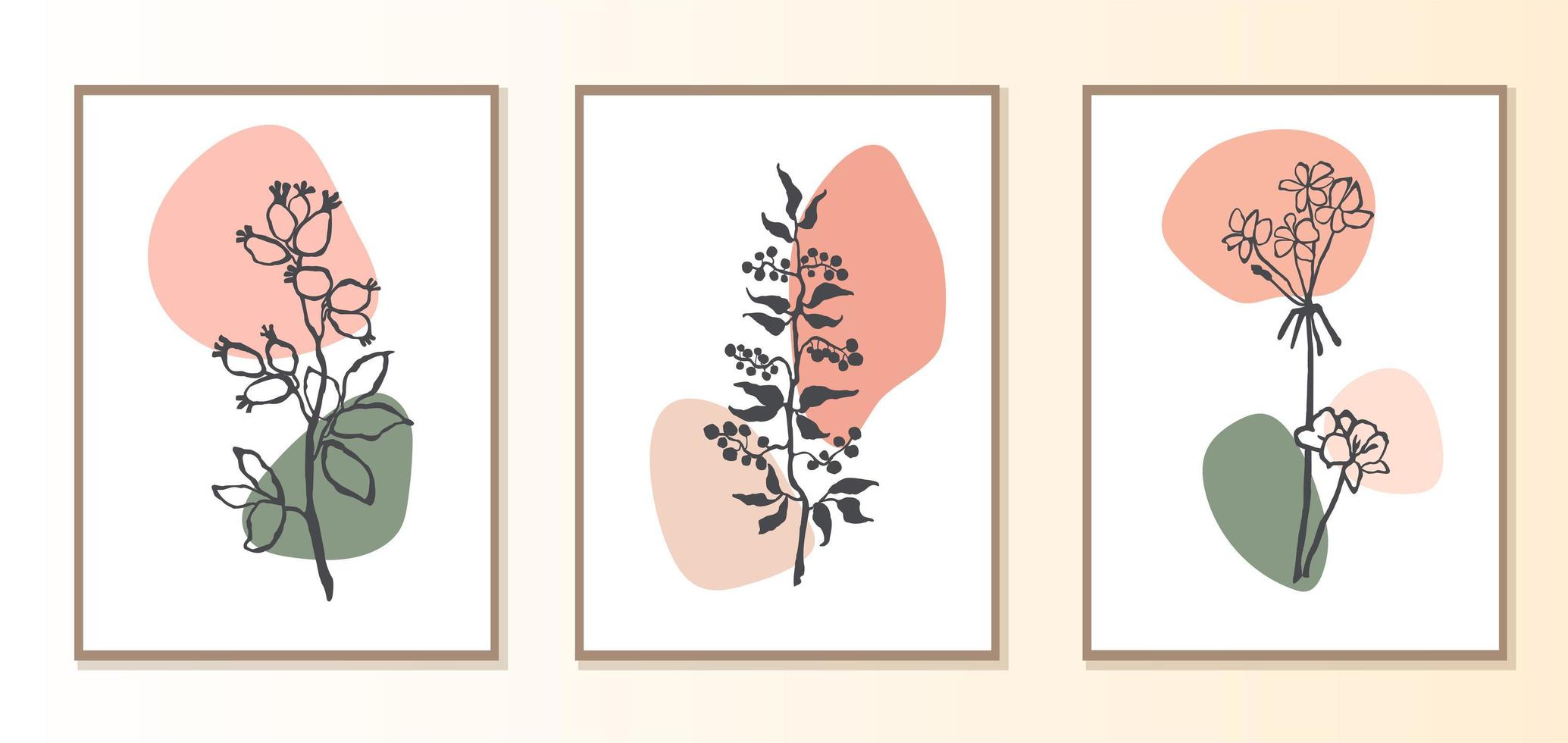 set met collage moderne poster met abstracte vormen en illustratie van planten vector