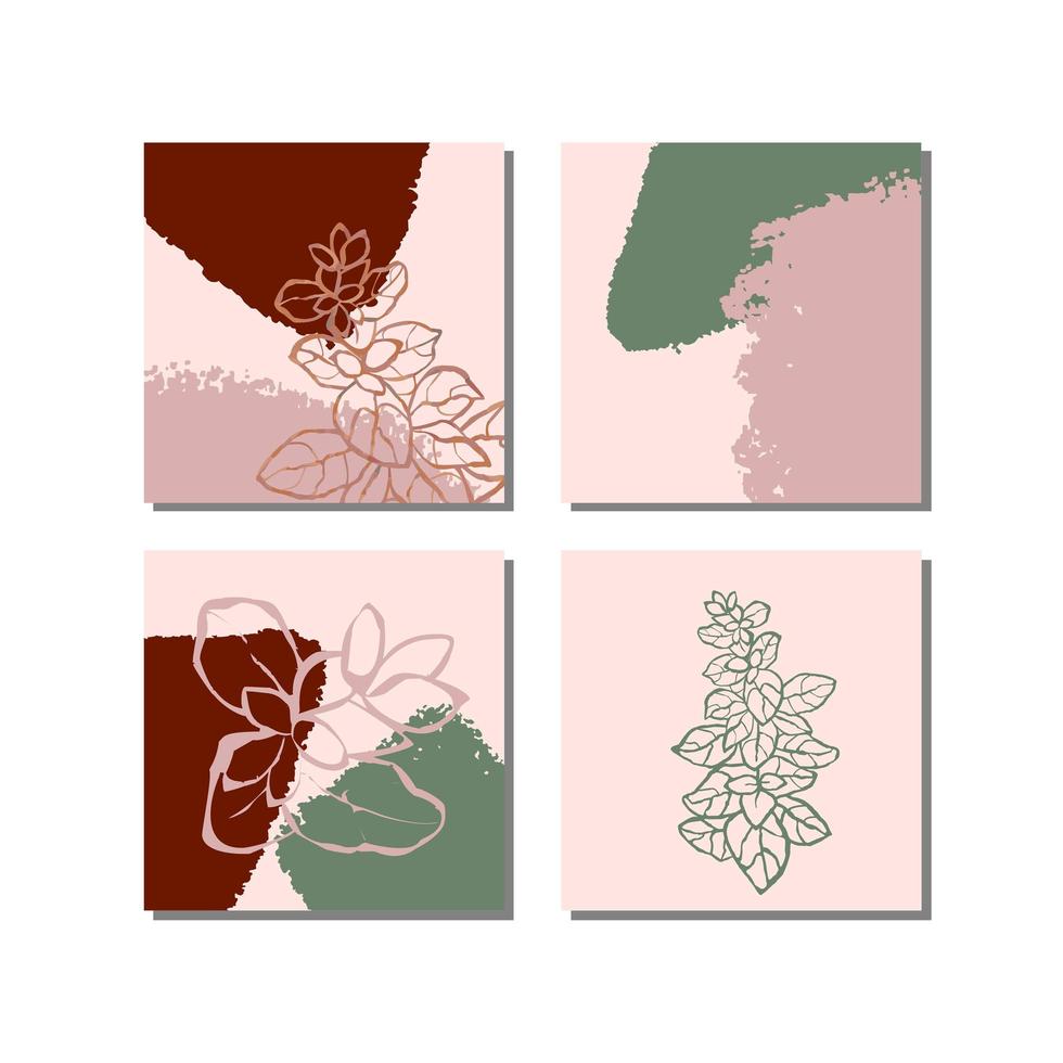 set met collage moderne poster met abstracte vormen en illustratie van plant vector