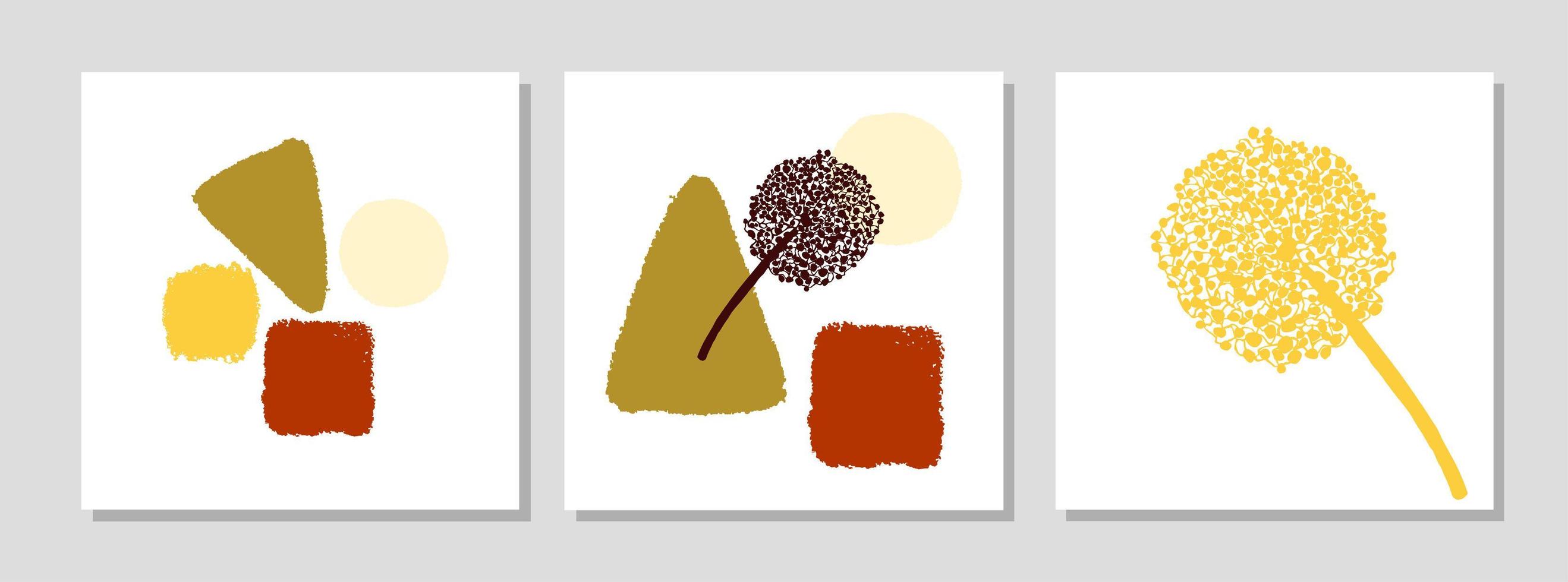 set met collage moderne poster met abstracte vormen en illustratie van plant vector