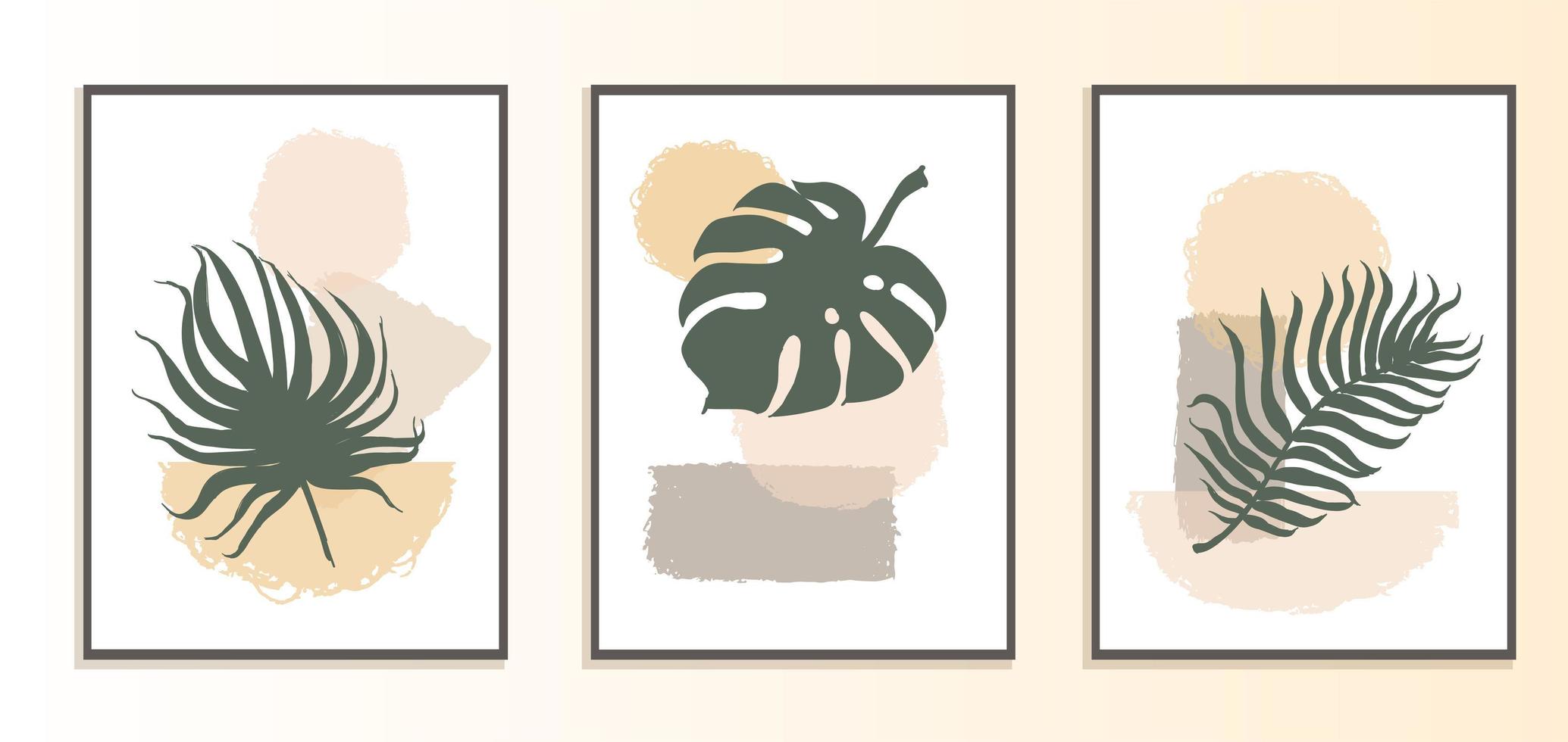 set met collage moderne poster met abstracte vormen en illustratie van plant vector