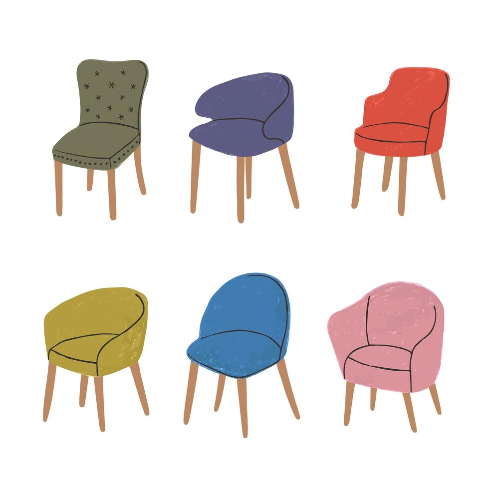 kleurrijke reeks illustraties van moderne comfortabele fauteuils vector