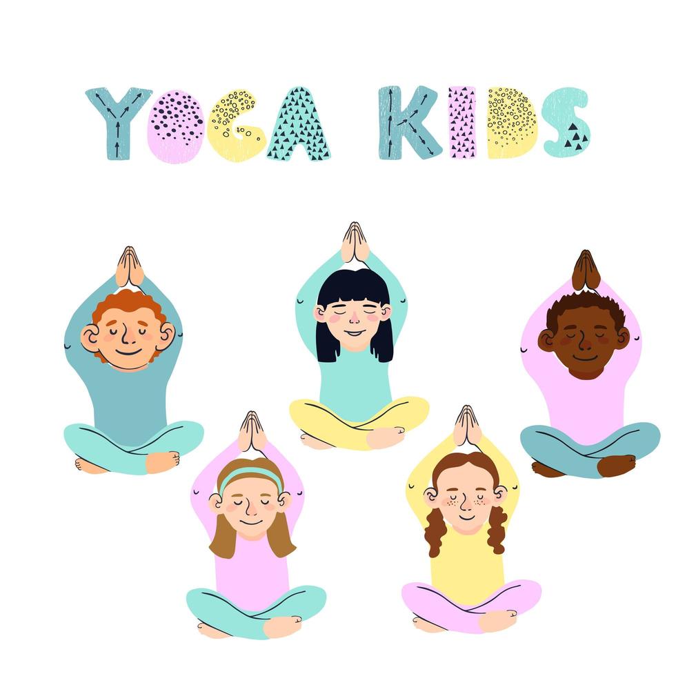 illustraties van kinderen die yoga doen in verschillende yogahoudingen vector