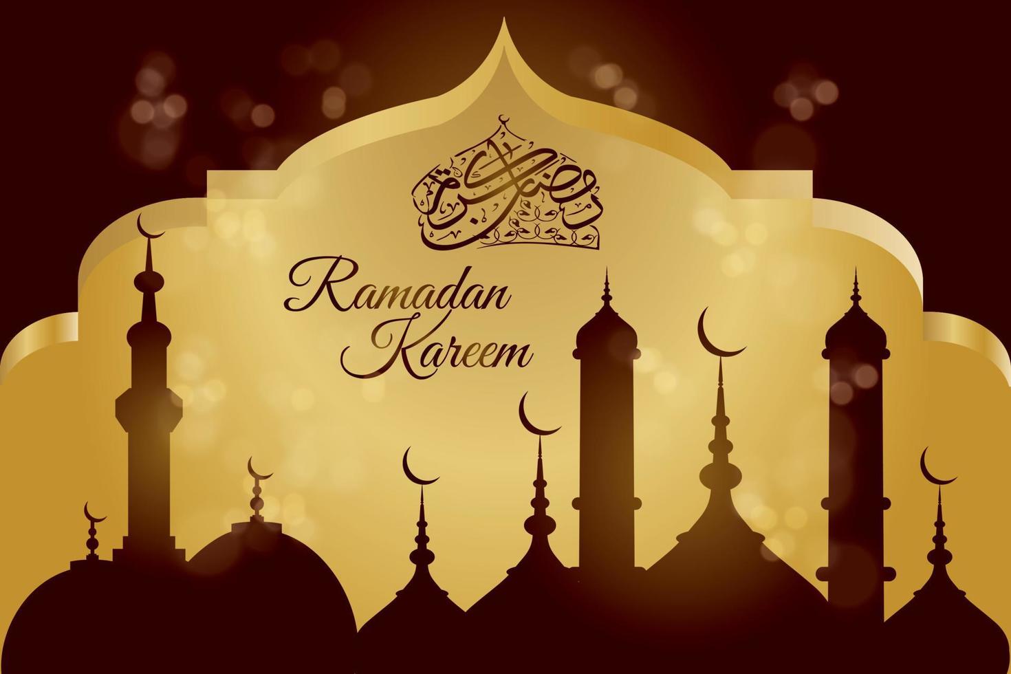 ramadhan kareem betekent heilige ramadhan met zegenende achtergrond met moskee vector
