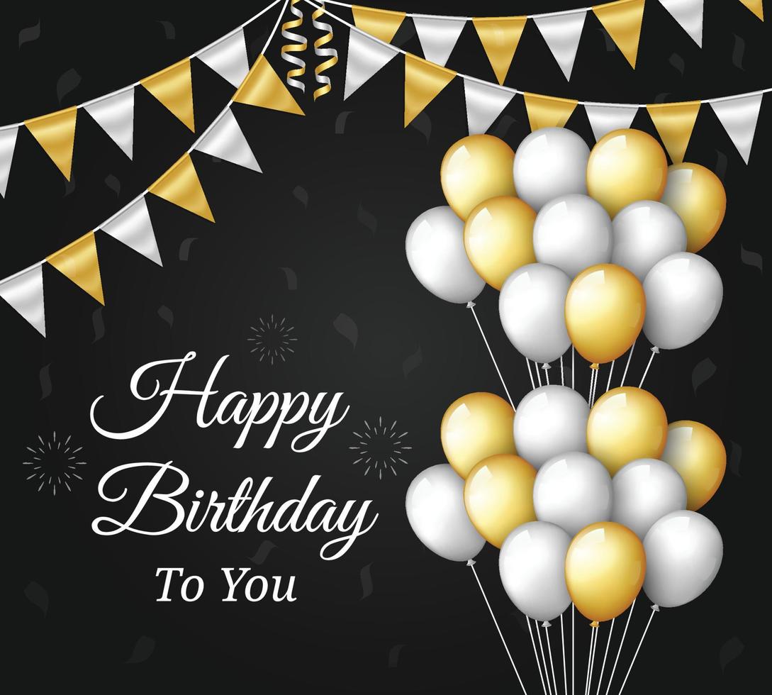 gelukkige verjaardag achtergrond met ballonnen en vlaggen decoraties vectorillustratie vector
