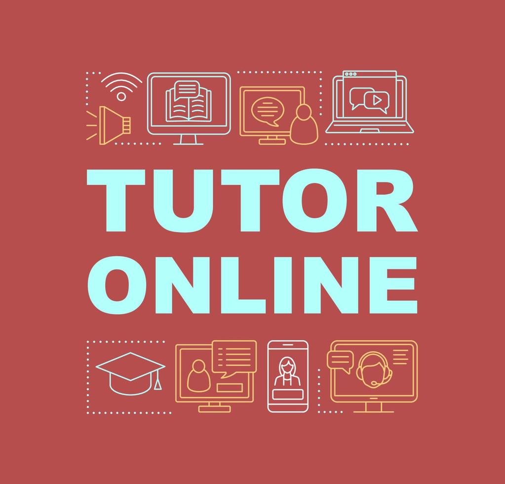 tutor online woordconcepten banner. Webinar. chatten met leraar. onderwijs op afstand. online cursussen. presentatie, website. geïsoleerde belettering typografie idee met pictogrammen. vector overzicht illustratie