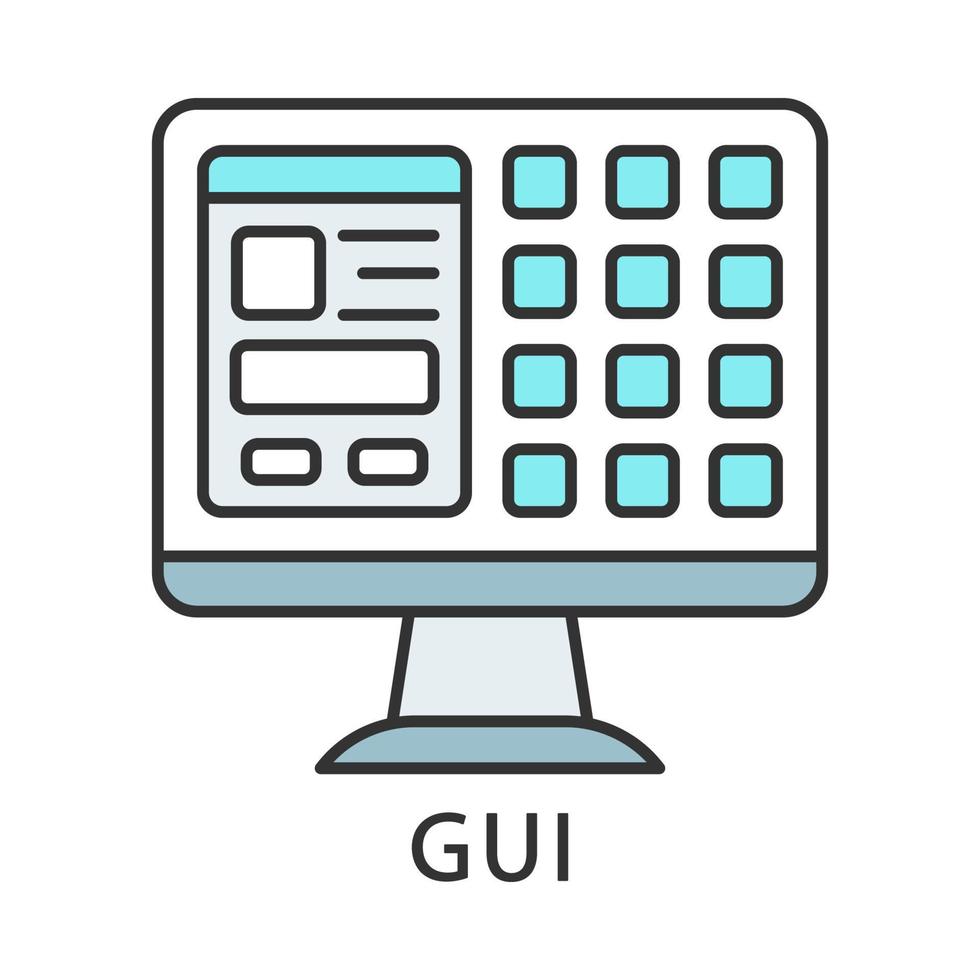 gui kleur icoon. grafische gebruikersinterface. grafische desktopomgeving. computerscherm. geïsoleerde vectorillustratie vector