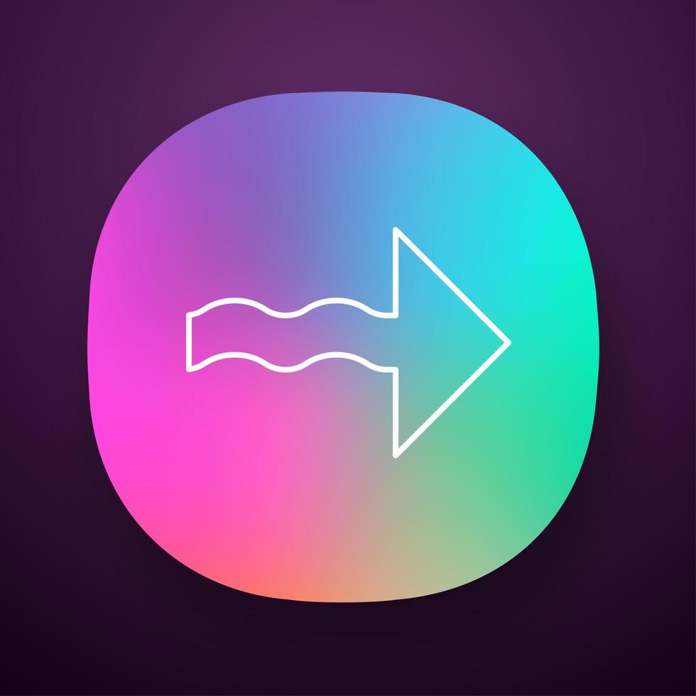 golvende pijl app icoon. richting aanwijzer teken. pijlpunt aangeeft. spiraal lijn. aanwijscursor, indicator. beweging, volgende. ui ux-gebruikersinterface. web- of mobiele applicatie. vector geïsoleerde illustratie