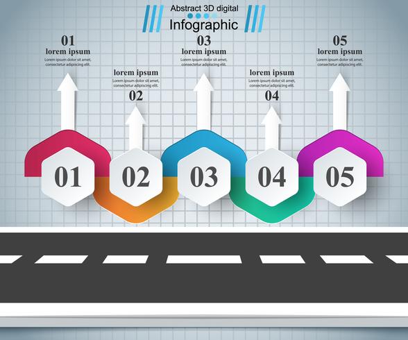 Weg infographic ontwerpsjabloon en marketing pictogrammen. vector