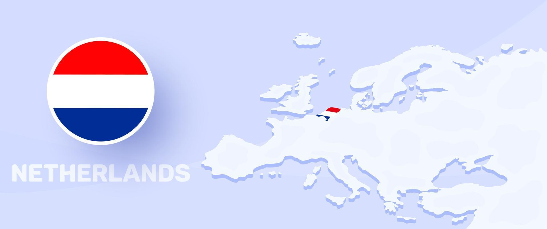 nederland kaart vlag banner. vectorillustratie met een kaart van europa en gemarkeerd land met nationale vlag vector