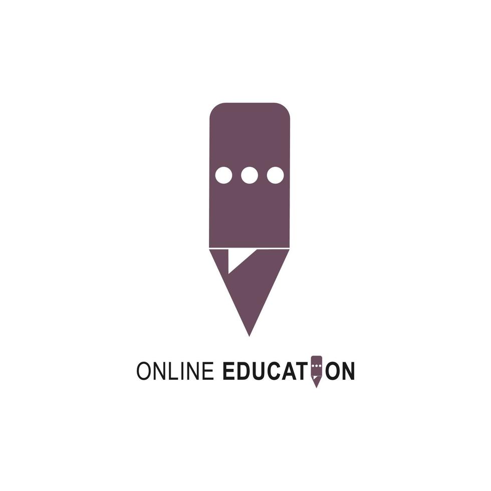 online onderwijs logo ontwerpsjabloon. potlood met pictogram chat bubble embleem voor digitale cursussen, klassen en scholen vectorillustratie. zakelijk bedrijf, online universiteit en e-learningconcept. vector