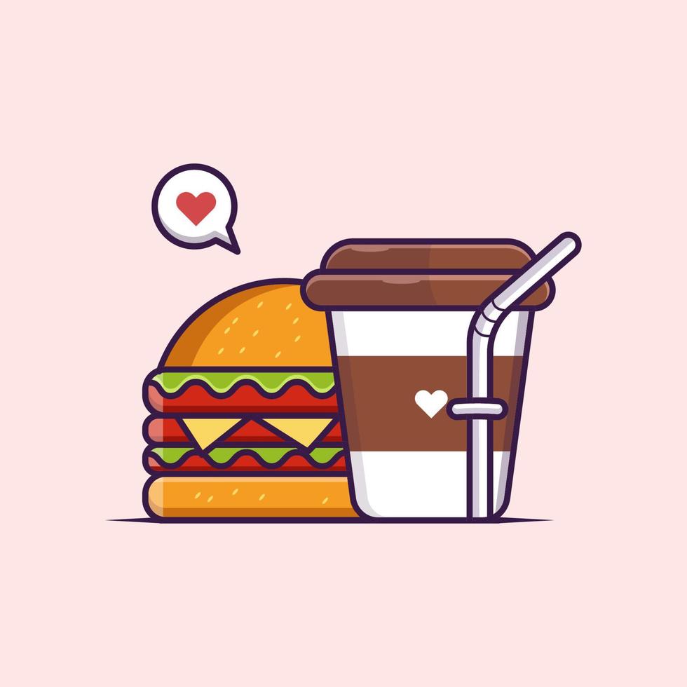 Amerikaans eten hamburger illustratie met koffie drinken vector