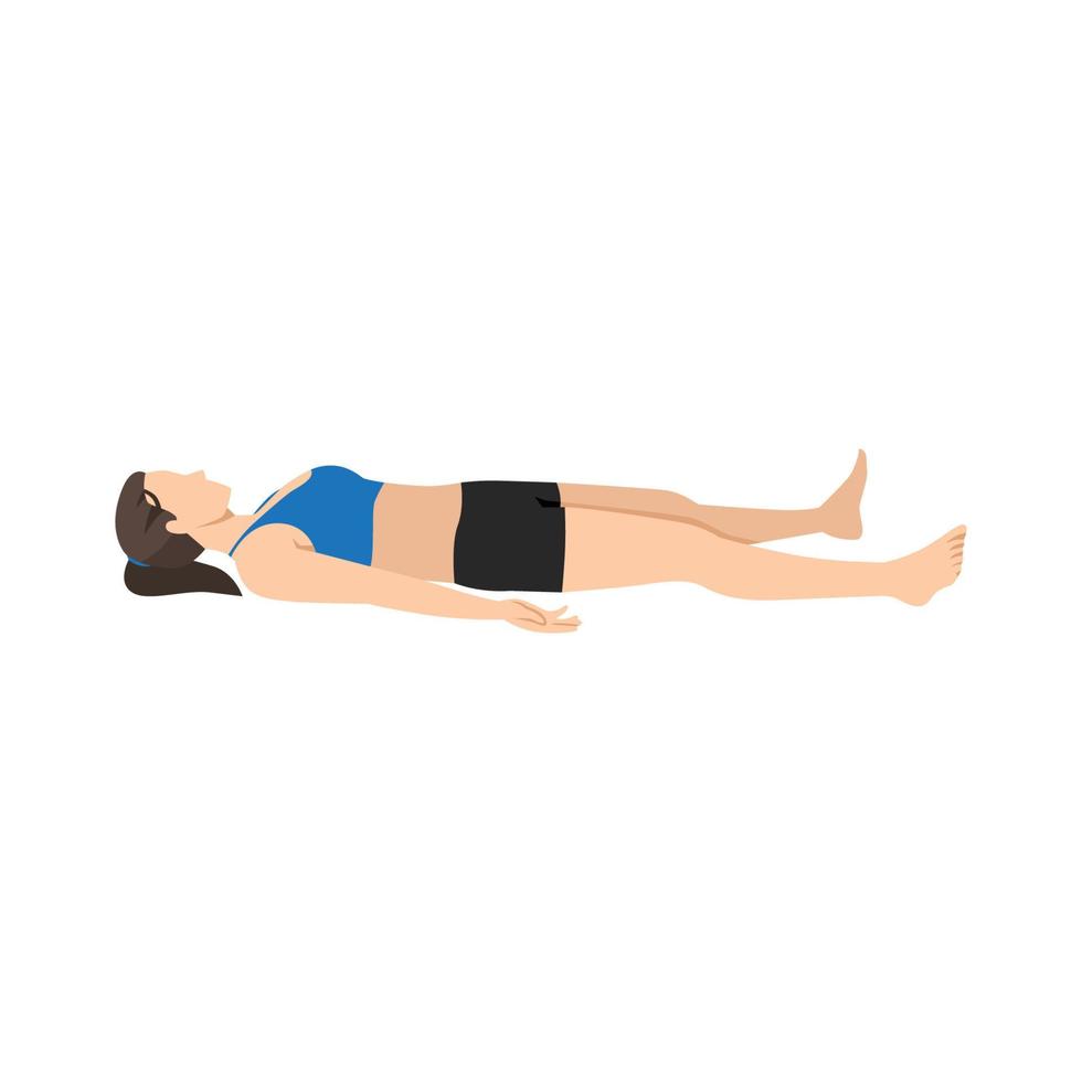 vrouw doet shavasana of lijk pose. yoga praktijk oefening. vector