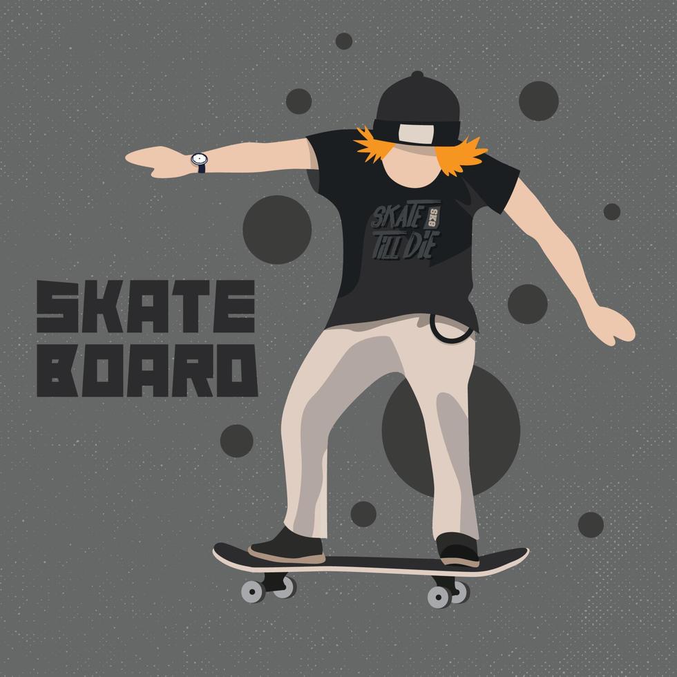 coole jongens spelen skateboard met zwarte achtergrond. muur skateboard sport muur decoratief voor jongens kinderkamer. extreme sporten vector