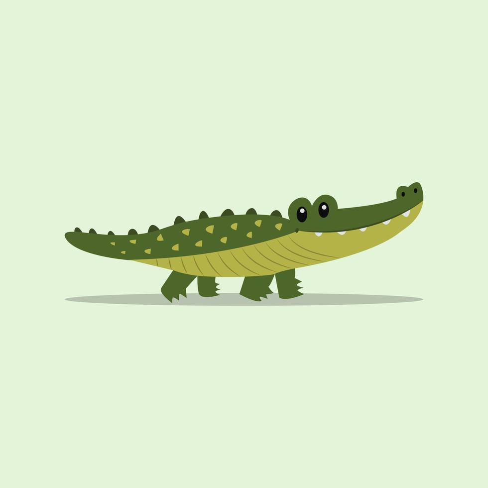 met de hand getekende schattige krokodil in vlakke afbeelding vector