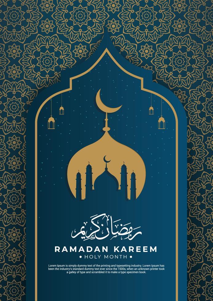 ramadhan kareem achtergrond met patroon islamitisch, moskee en cresent moon. geschikt voor poster, brochure, flyer, promo, behang vector