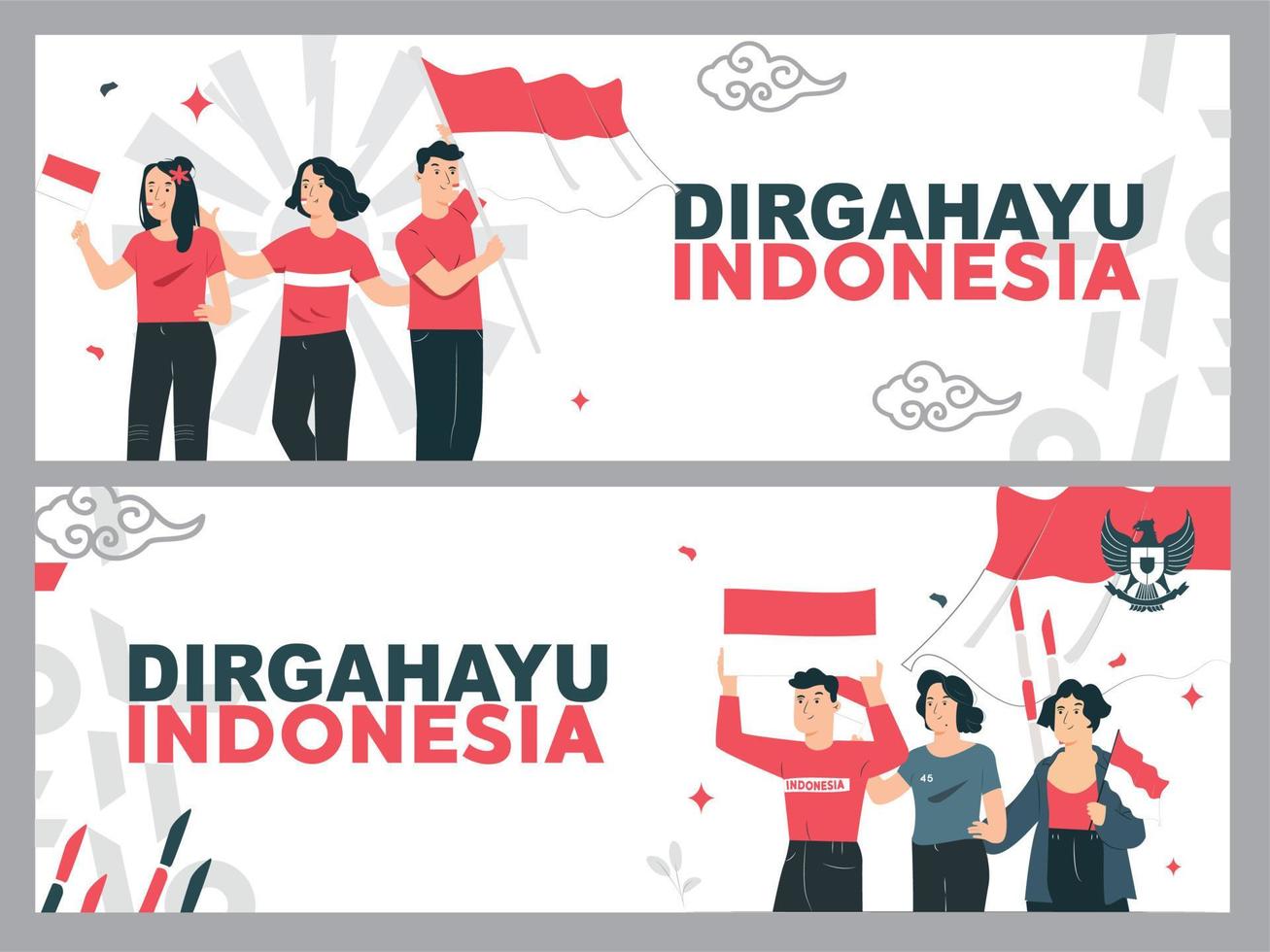 geest van de Indonesische onafhankelijkheidsdag. 17 augustus een groep jongeren die de onafhankelijkheidsdag viert met de vlag vector