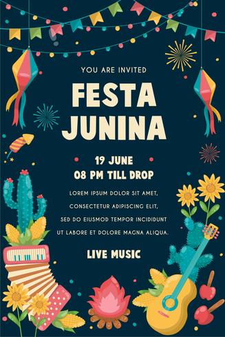 Festa Junina Poster Brazilië juni-festival. Folklore vakantie. vector