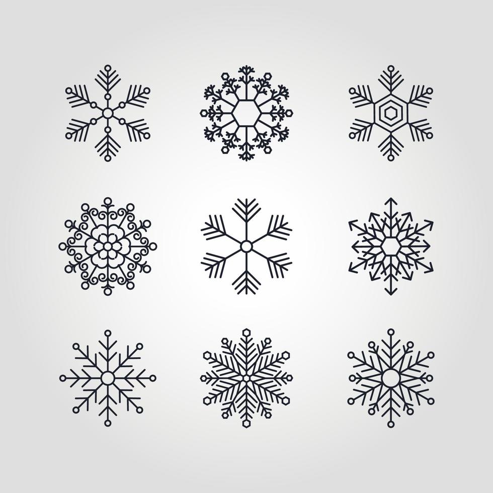 sneeuwvlok winter set van zwarte geïsoleerde negen pictogram silhouet vector illustratie design