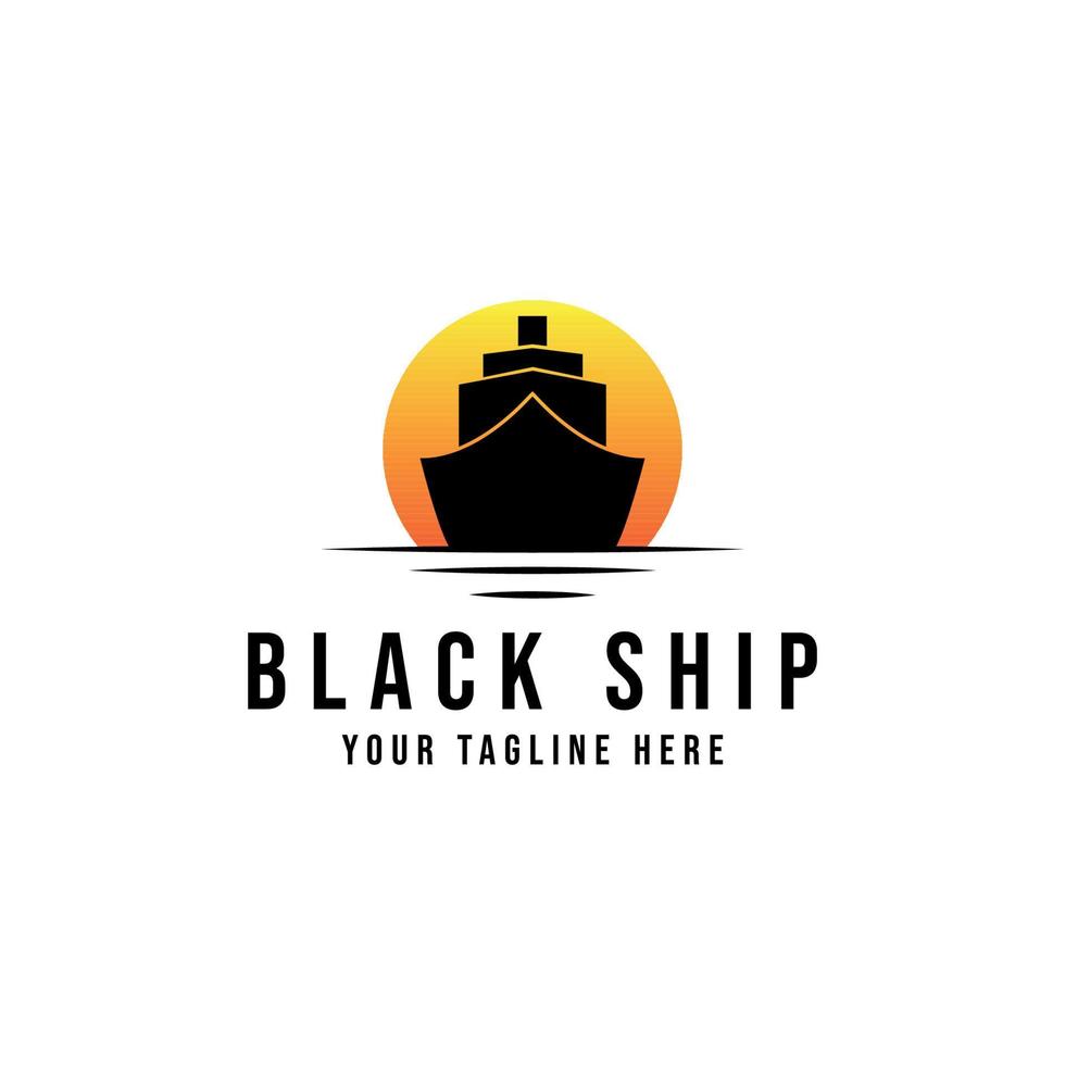 zwart schip op zonsondergang logo ontwerp pictogram vector