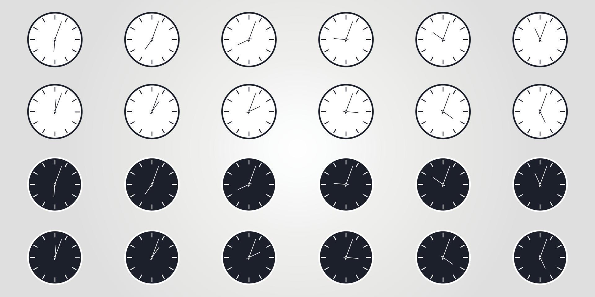 set van wereldtijd. eenvoudige klokpictogrammen in vlakke stijl. vectorontwerpobjecten. vector