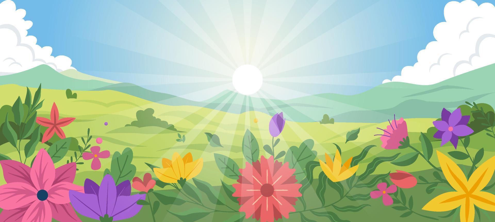 bloemen lente landschap achtergrond vector