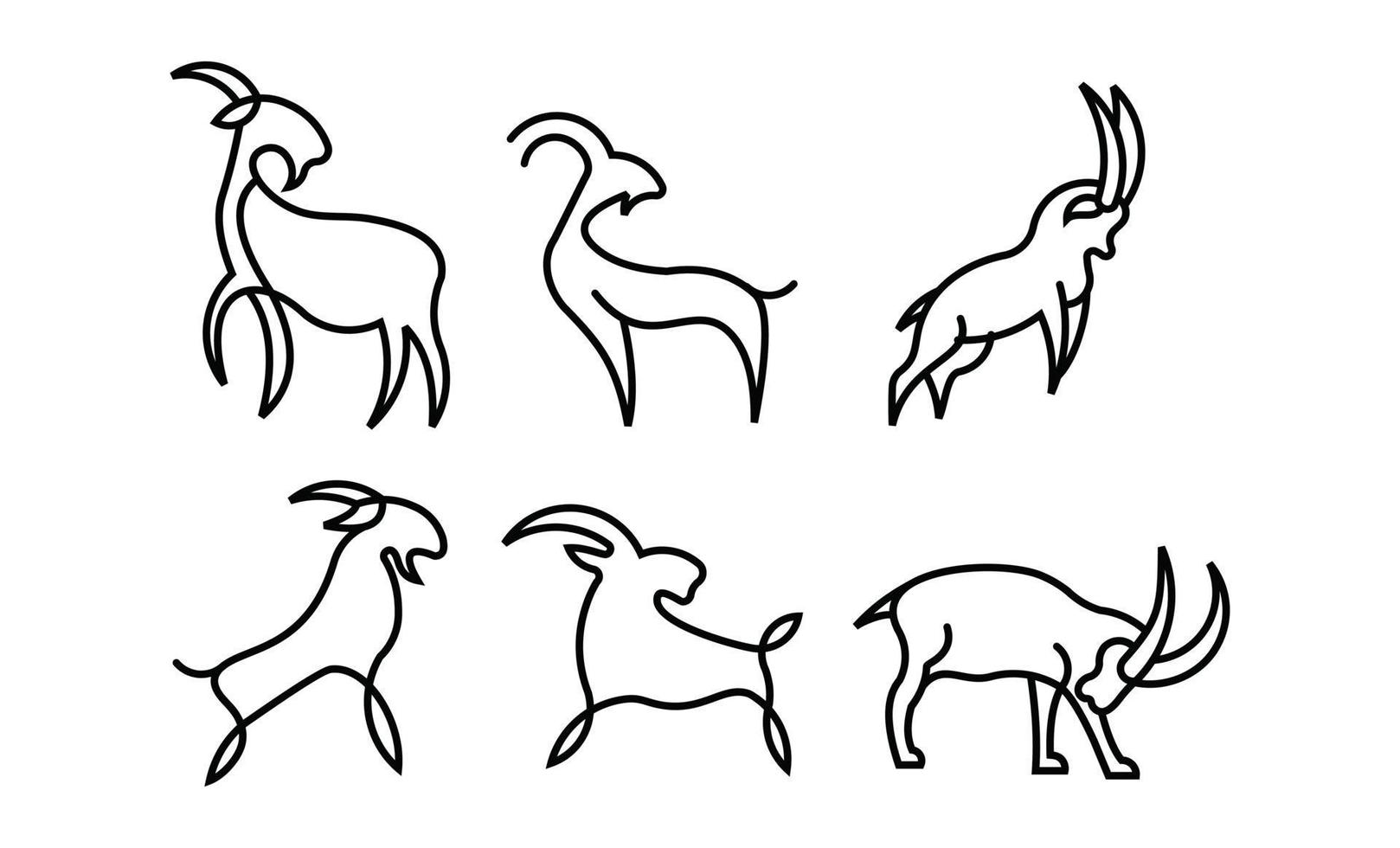 overzicht dier geit schapen rammen lijn stoten set logo pictogram ontwerpen vector eenvoudige zwarte illustratie