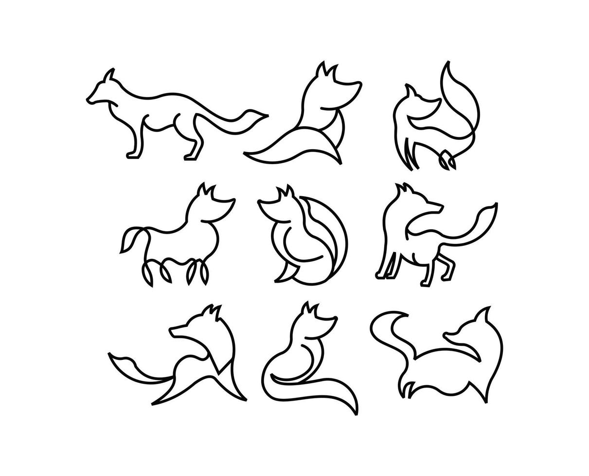 logo lijn vos zeer fijne tekeningen, icon line out set van gestileerde vossen vector