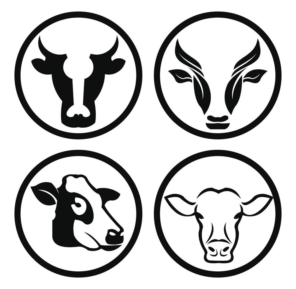 koe hoofd gestileerd symbool, koe portret. silhouet van landbouwhuisdieren, vee. embleem, logo of label voor ontwerp. vectorillustratie. vector