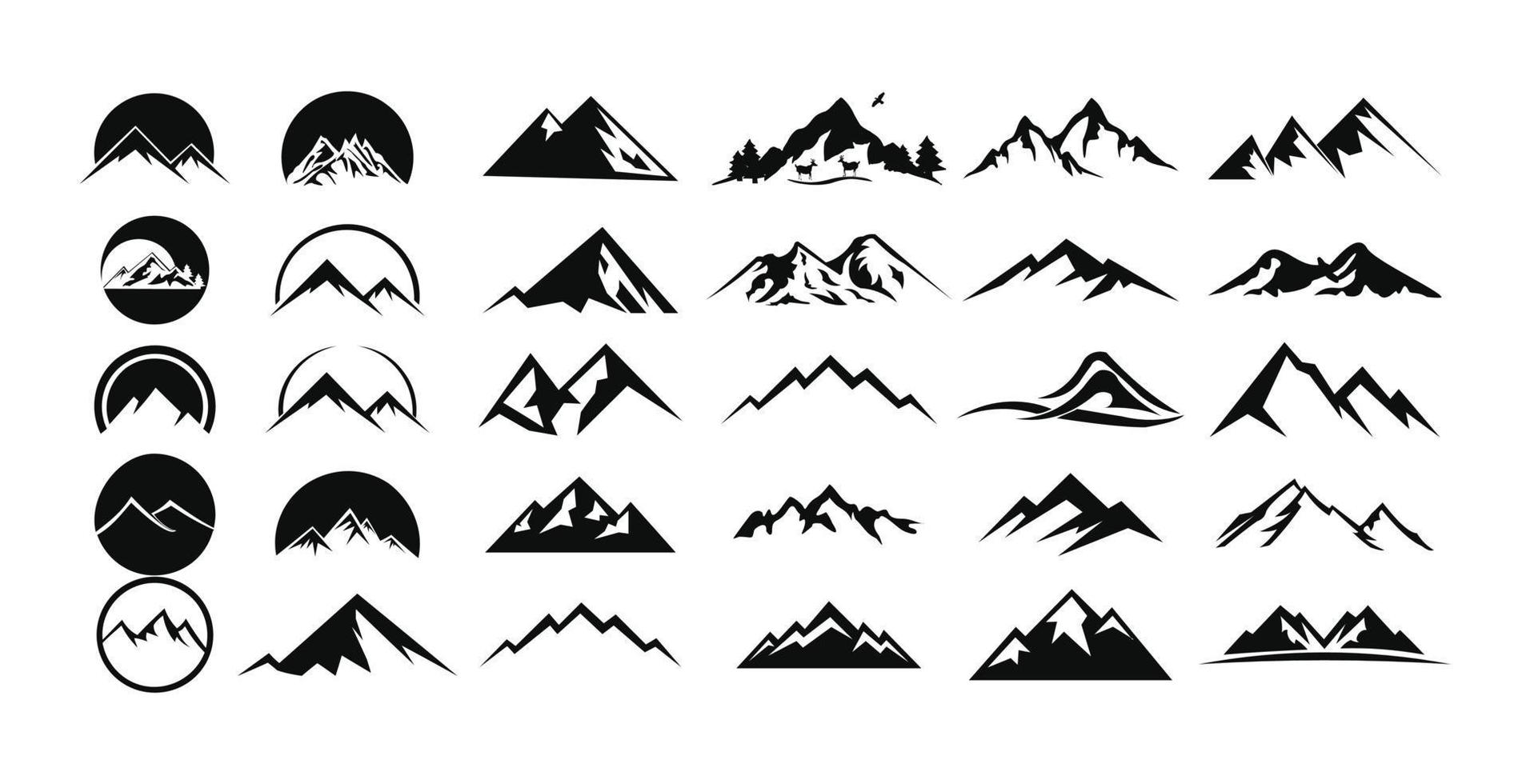 berglandschap buiten piek avontuur silhouet logo set vector