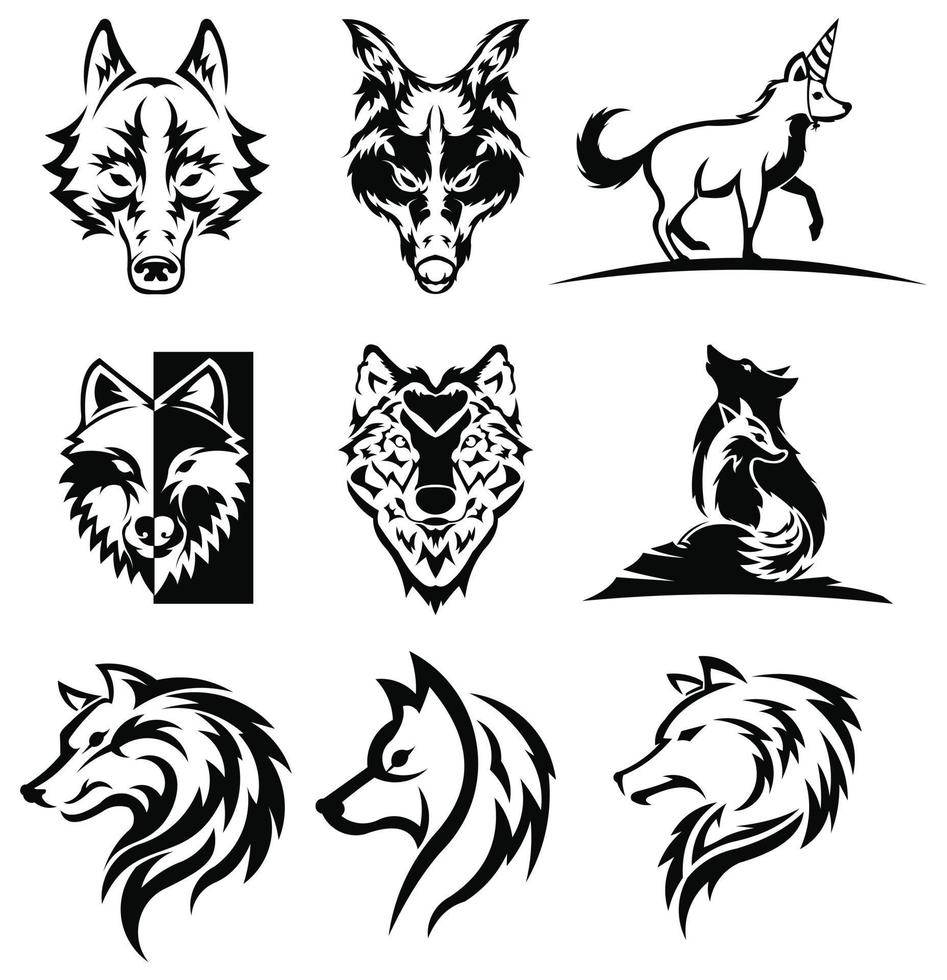 wolf bout embleem, mascotte hoofd silhouet, sjabloon voor zaken of t-shirt design. vector