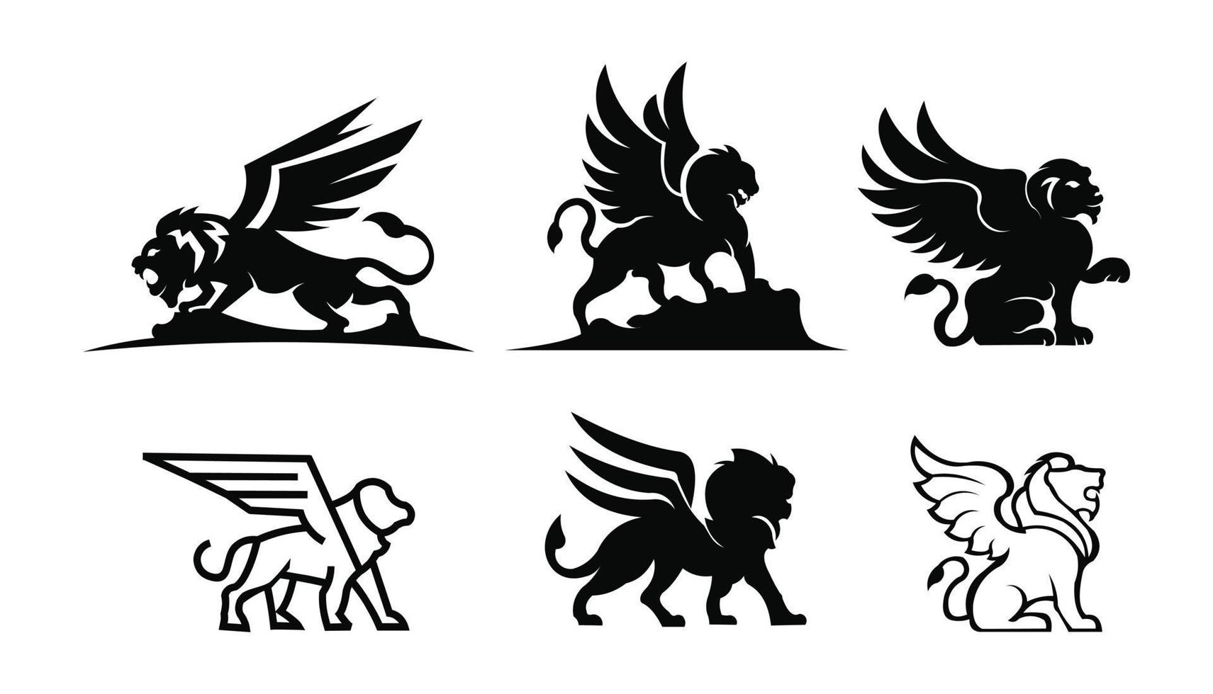 leeuw met vleugels pictogram, gevleugelde leo, logo sjabloon, inspiratie vectorillustratie. vector