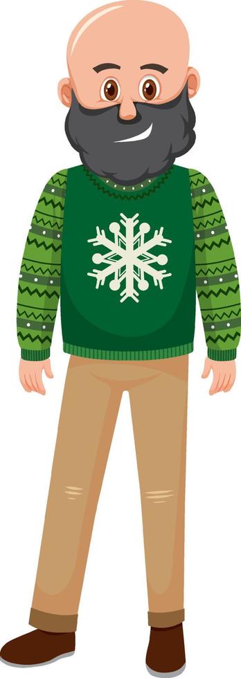 een kale man met kerstoutfits op een witte achtergrond vector