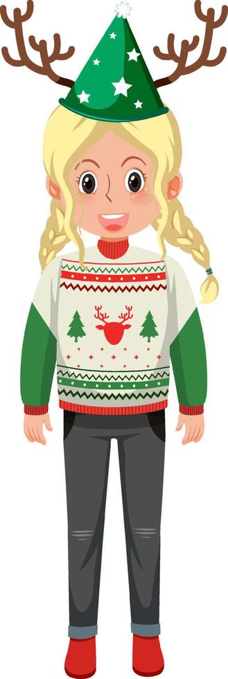 een meisje dat kerstoutfits draagt op een witte achtergrond vector