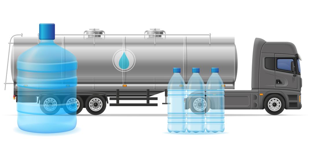 levering van de vrachtwagen de semi aanhangwagen en vervoer van de gezuiverde vectorillustratie van het drinkwaterconcept vector