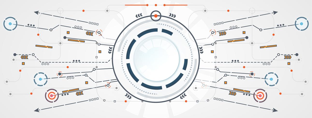 abstracte technologie cirkel circuit digitale link-verbinding op hi-tech witte grijze achtergrond vector