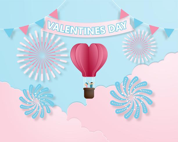 Creatieve kleurrijke uitnodiging kaart Valentijnsdag vector illustratie papier knippen stijl.