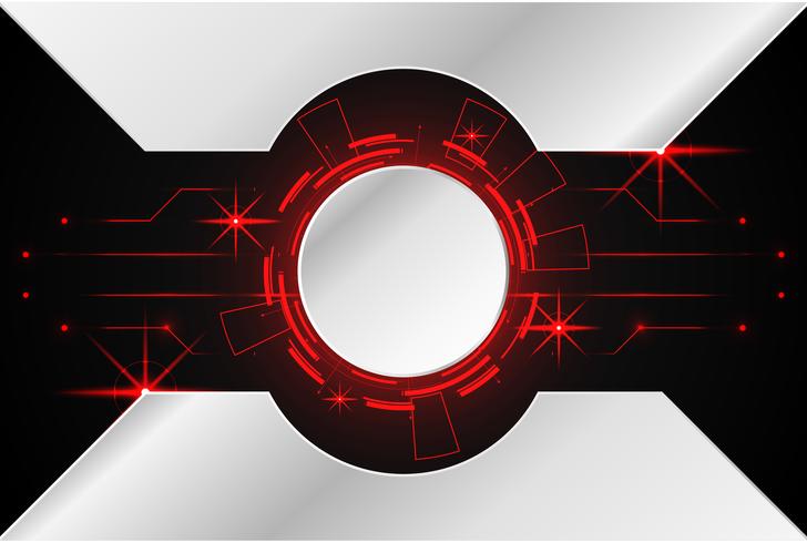 abstracte technologie achtergrond concept cirkel circuit digitaal metaal rood op hi-tech toekomstig ontwerp vector