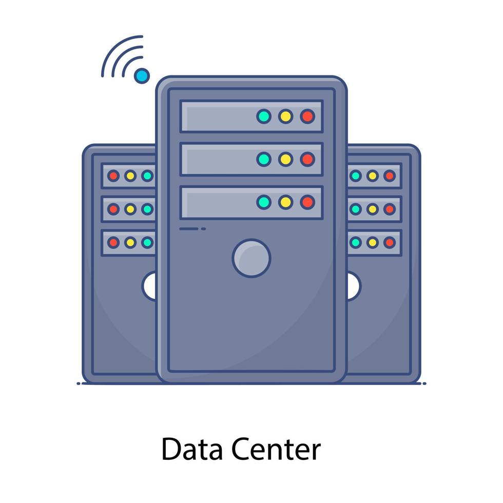 datacenter plat overzicht concept icoon, locaties waar grote gegevens zijn opgeslagen vector
