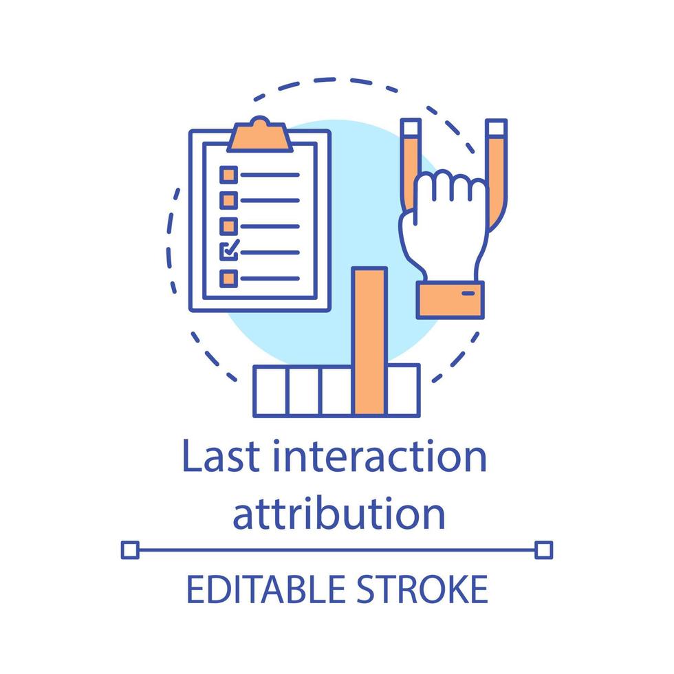 laatste interactie attributie concept icoon. marketing kanaal analyse idee dunne lijn illustratie. attributiemodeltype, conversiemodel. vector geïsoleerde overzichtstekening. bewerkbare streek