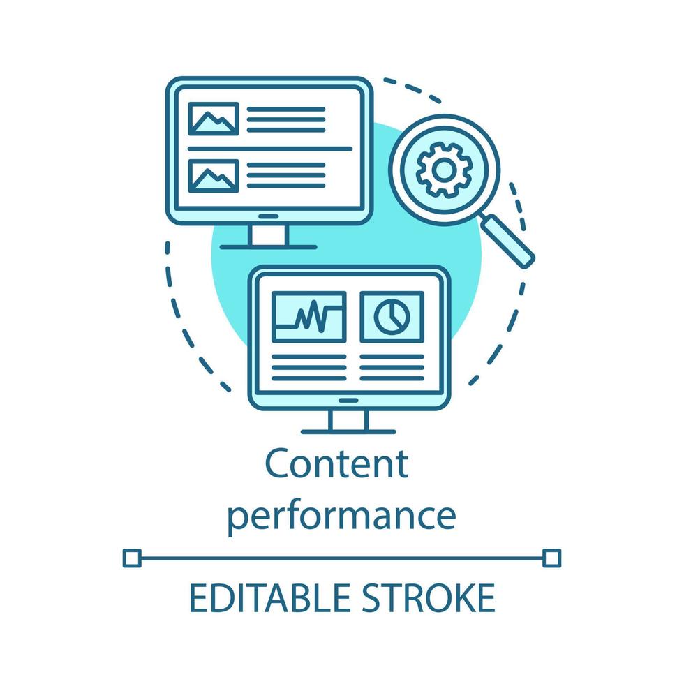 inhoud prestaties blauw concept icoon. digitale marketing voordeel idee dunne lijn illustratie. merk promotie. webanalyse, smm-statistieken. vector geïsoleerde overzichtstekening. bewerkbare streek