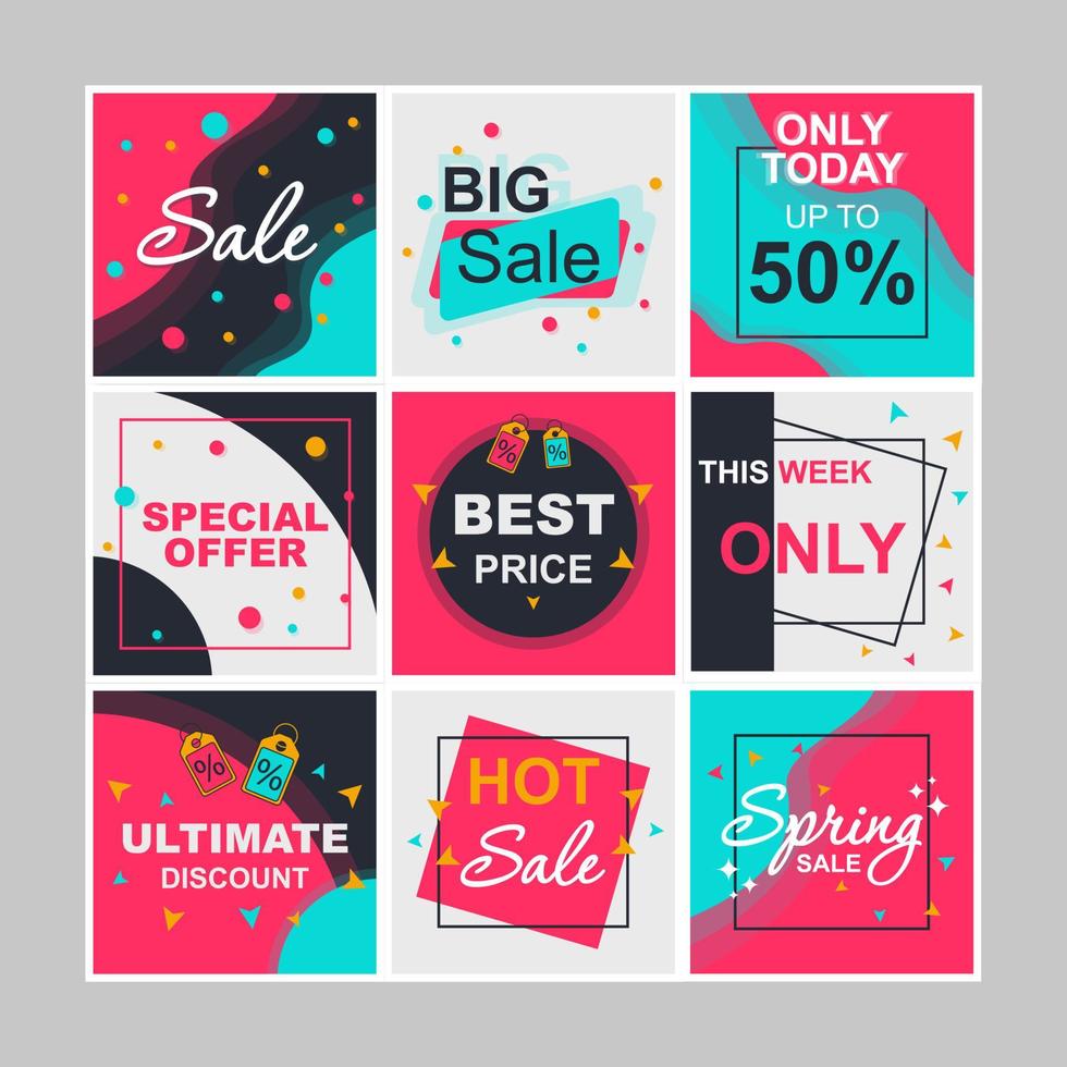 verkoop social media posts mockups pack. zwarte vrijdag. korting. reclame webbanner ontwerpsjabloon. booster voor sociale mediakit, inhoudslay-out. geïsoleerde promotieposters met frames, lineaire pictogrammen vector