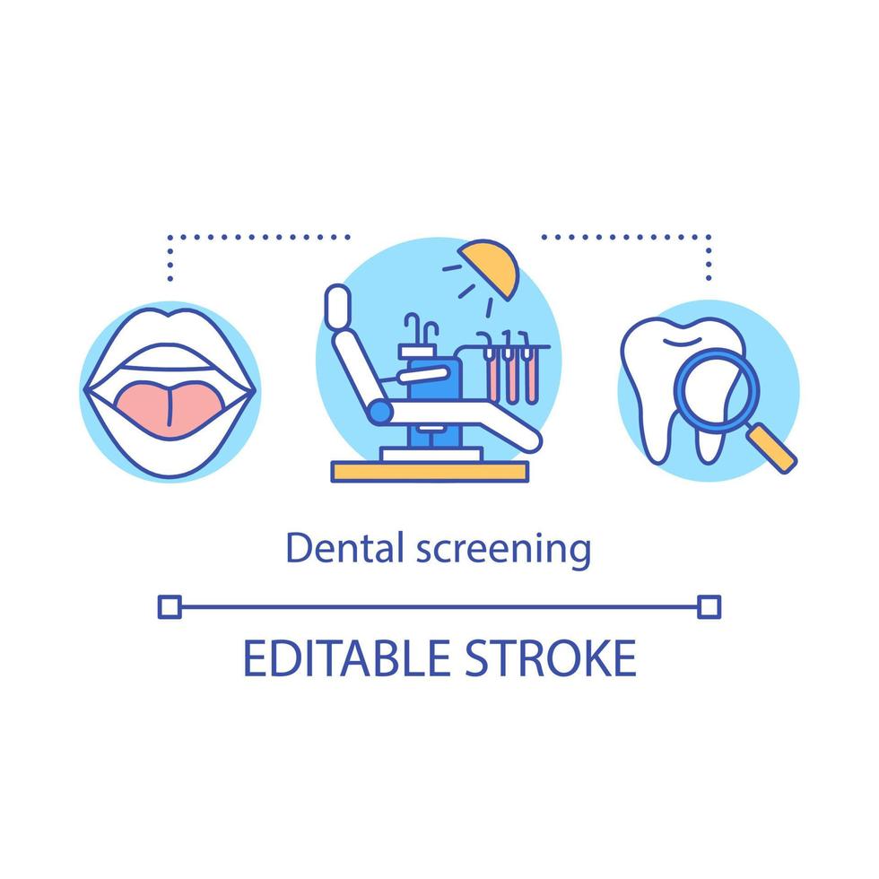 tandheelkundige screening concept icoon. overleg met tandarts. behandelplan voorschrijven. diagnose van mondholte idee dunne lijn illustratie. vector geïsoleerde overzichtstekening. bewerkbare streek